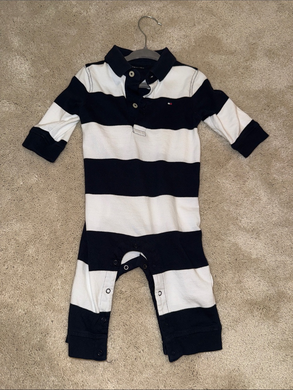 Tommy Hilfiger Baby Striped Polo One-Piece Romper - Black & White